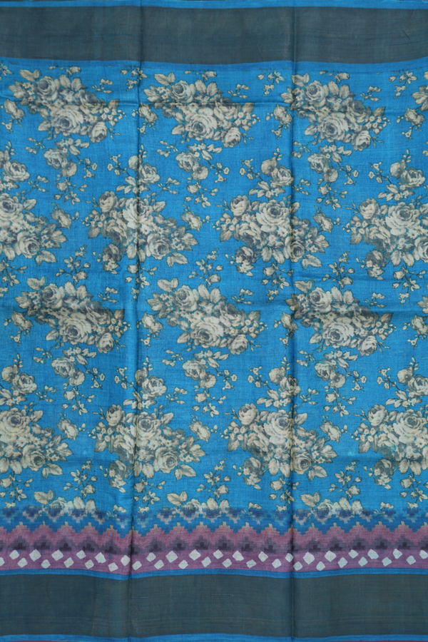 Tussar Silk Saree In Cerulean Blue With Floral Design