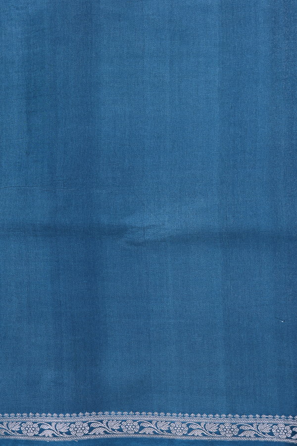 Tussar Silk Saree In Cerulean Blue With Leaf Printed Design