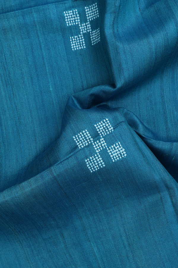 Tussar Silk Saree In Cerulean Blue With Threadwork Buttas