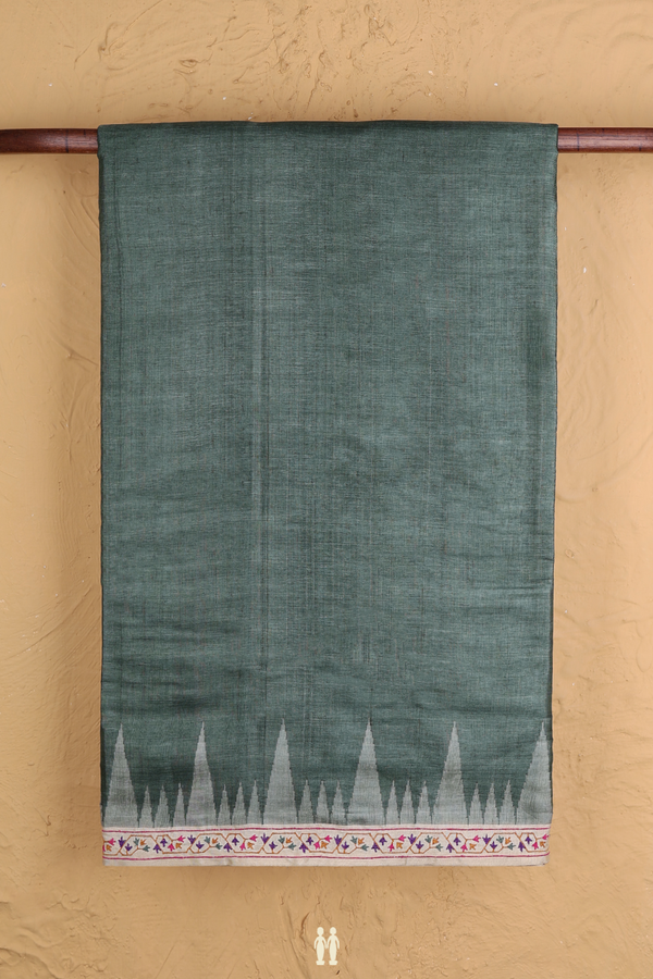 Tussar Silk Saree In Chalet Green With Contrast Border