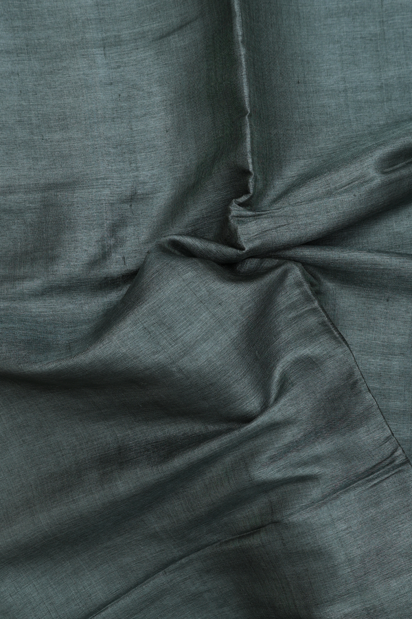 Tussar Silk Saree In Chalet Green With Contrast Border