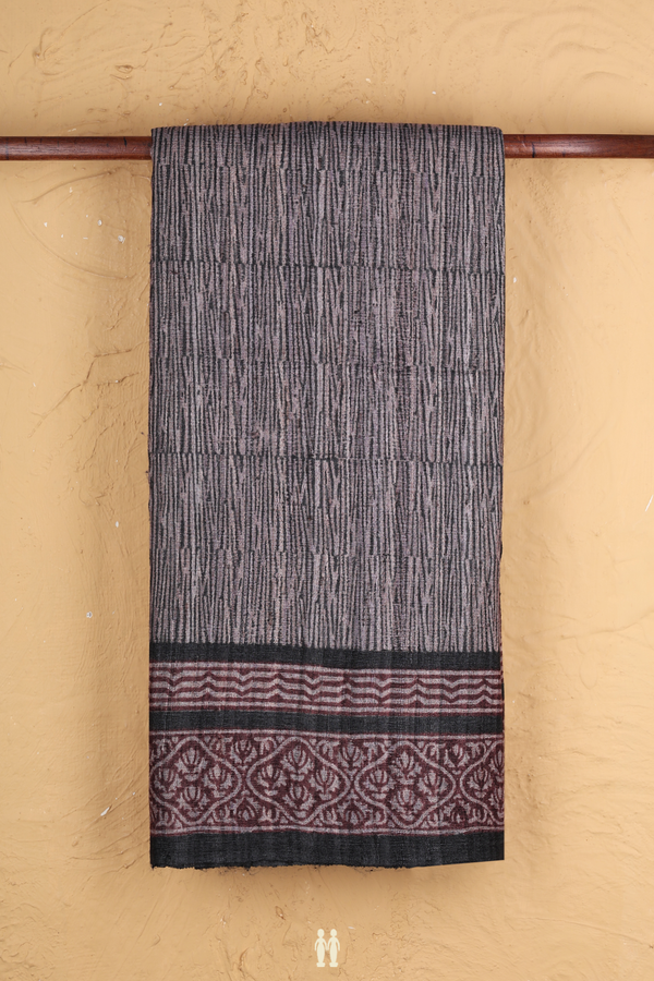Tussar Silk Saree In Charcoal Grey With Allover Design