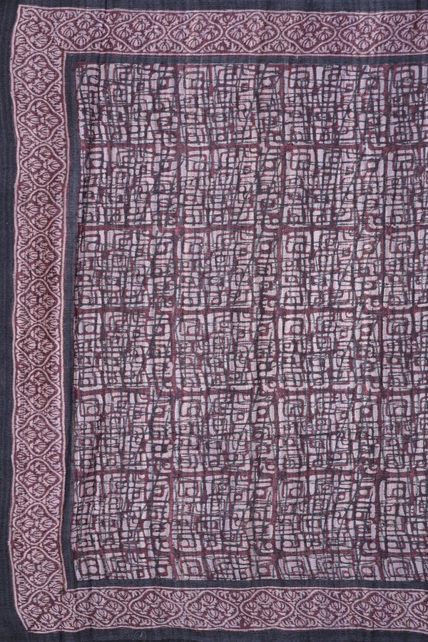 Tussar Silk Saree In Charcoal Grey With Allover Design