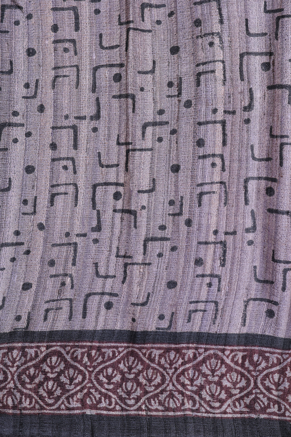 Tussar Silk Saree In Charcoal Grey With Allover Design