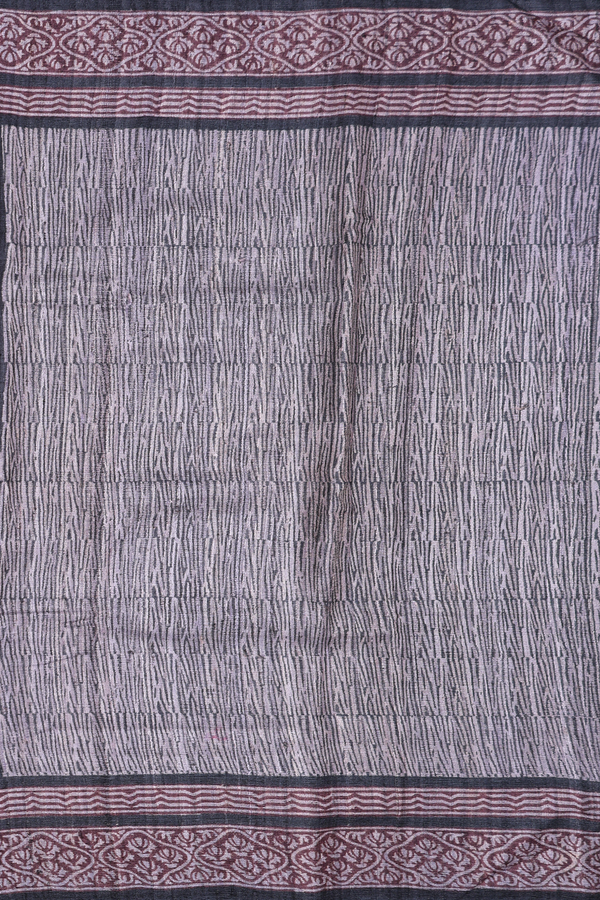 Tussar Silk Saree In Charcoal Grey With Allover Design