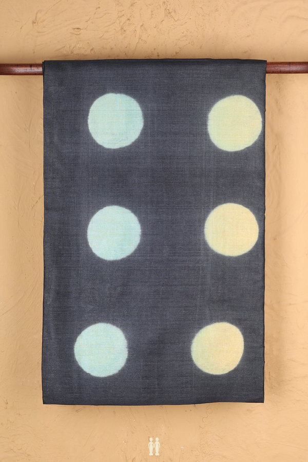 Tussar Silk Saree In Charcoal Grey With Circle Printed Design