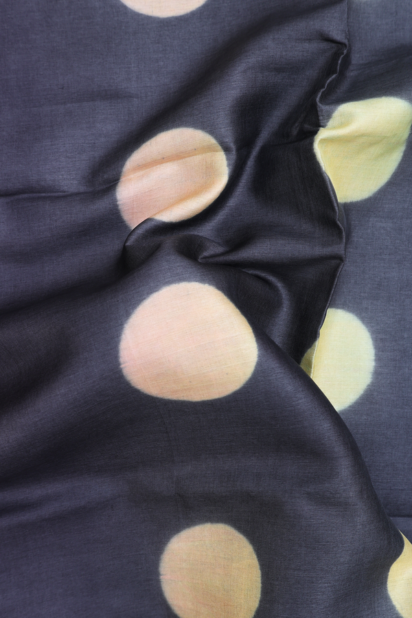 Tussar Silk Saree In Charcoal Grey With Circle Printed Design