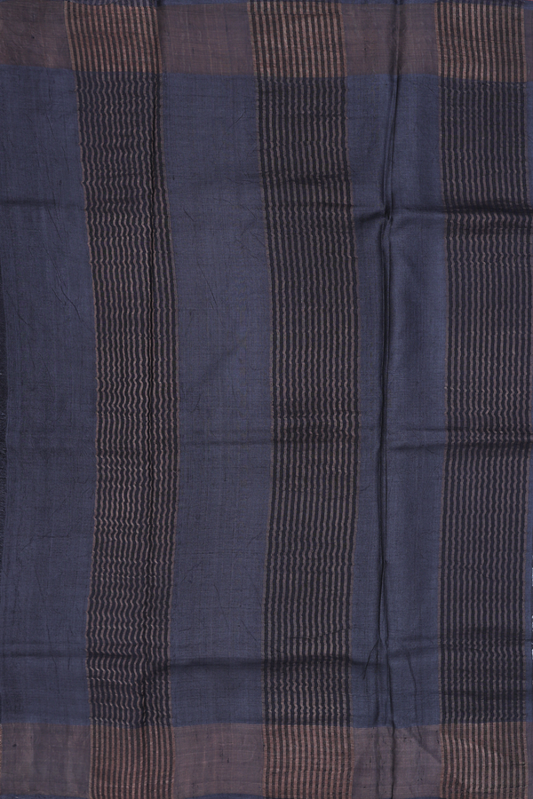 Tussar Silk Saree In Charcoal Grey With Floral Design