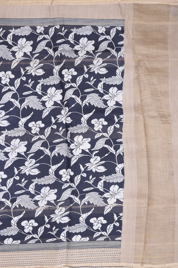 Tussar Silk Saree In Black With Floral Design