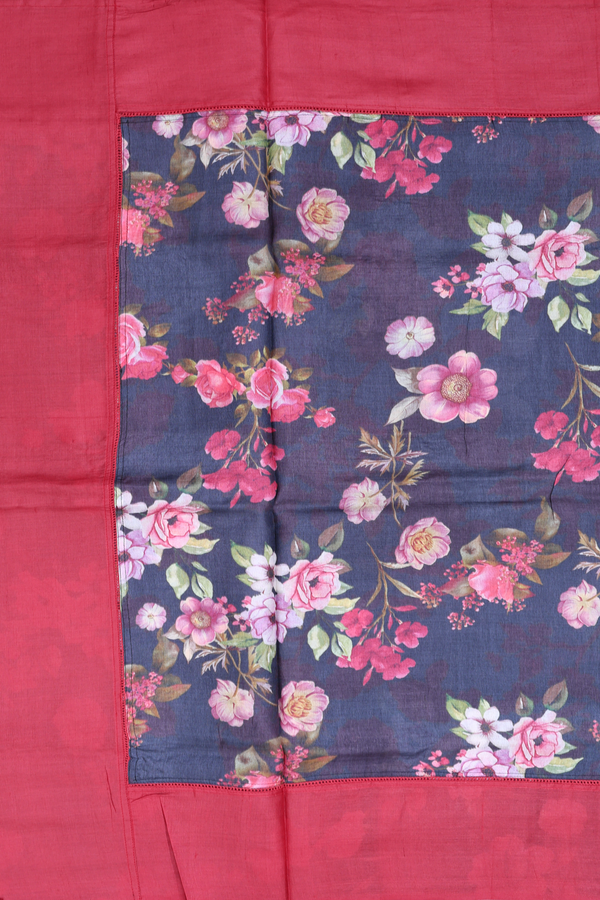 Tussar Silk Saree In Charcoal Grey With Floral Design