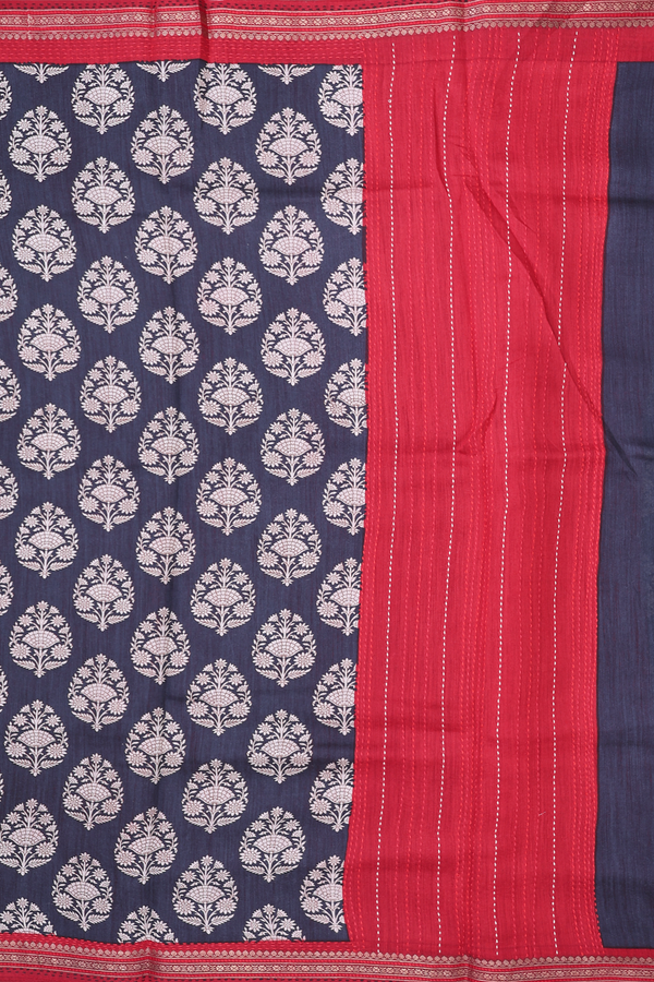 Tussar Silk Saree In Charcoal Grey With Floral Design