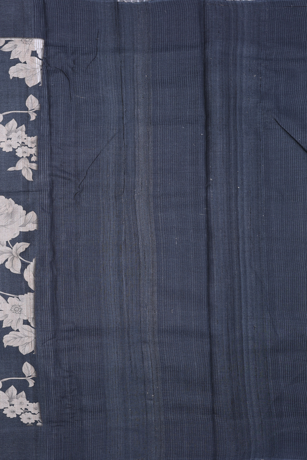 Tussar Silk Saree In Charcoal Grey With Floral Design