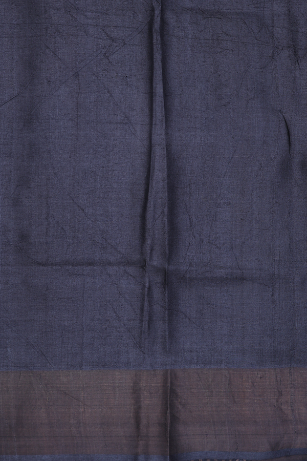 Tussar Silk Saree In Charcoal Grey With Floral Design