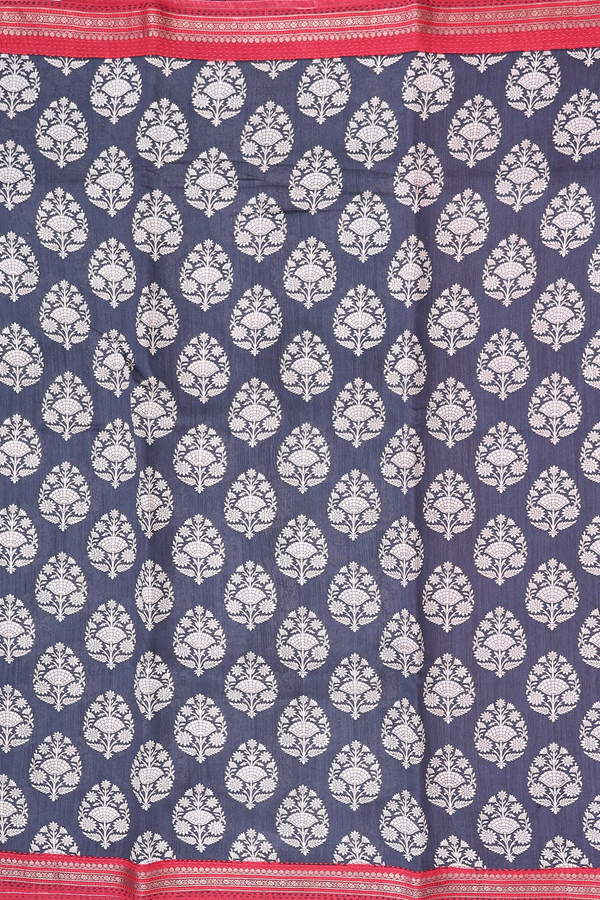 Tussar Silk Saree In Charcoal Grey With Floral Design