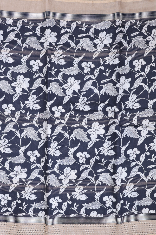 Tussar Silk Saree In Black With Floral Design