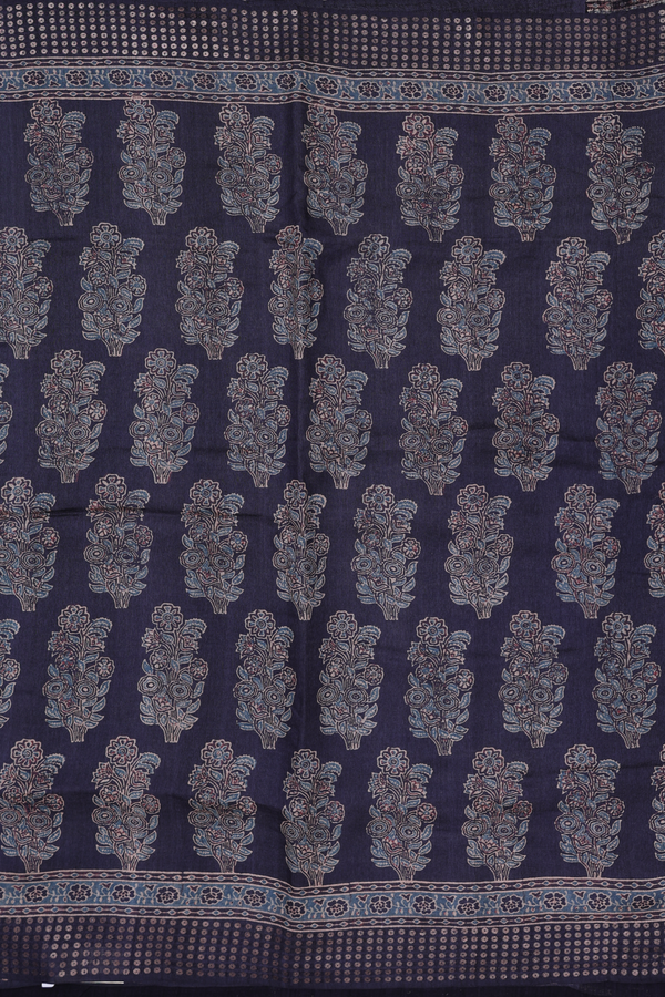 Tussar Silk Saree In Charcoal Grey With Floral Motifs