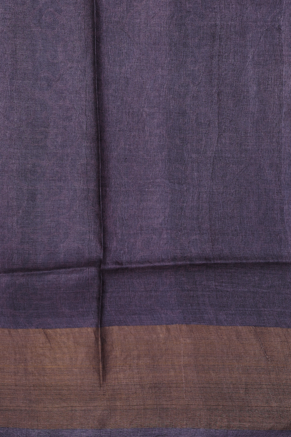 Tussar Silk Saree In Charcoal Grey With Leaf Printed Design