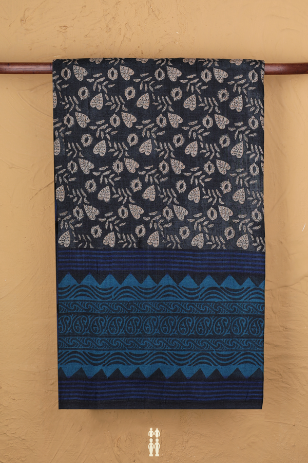 Tussar Silk Saree In Charcoal Grey With Printed Design