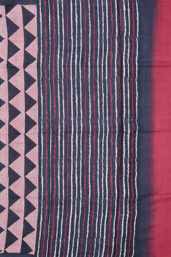 Tussar Silk Saree In Charcoal Grey With Printed Design