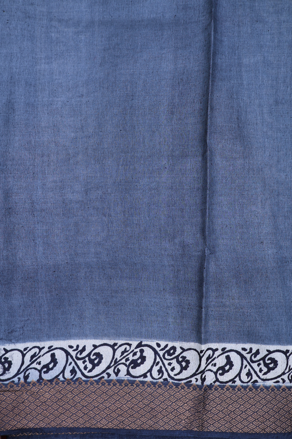 Tussar Silk Saree In Charcoal Grey With Printed Design