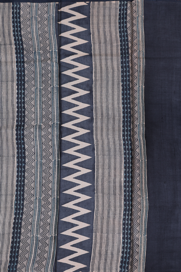 Tussar Silk Saree Charcoal Grey And Blue With Printed Design