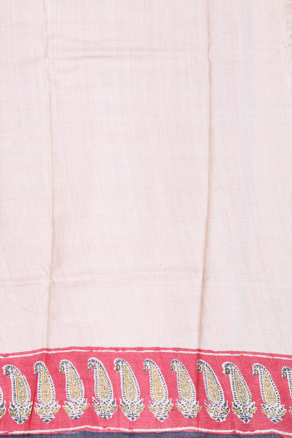 Tussar Silk Saree In Charcoal Grey With Printed Design