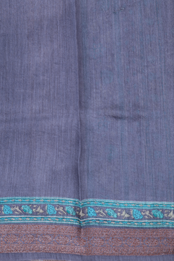 Tussar Silk Saree In Charcoal Grey With Printed Design