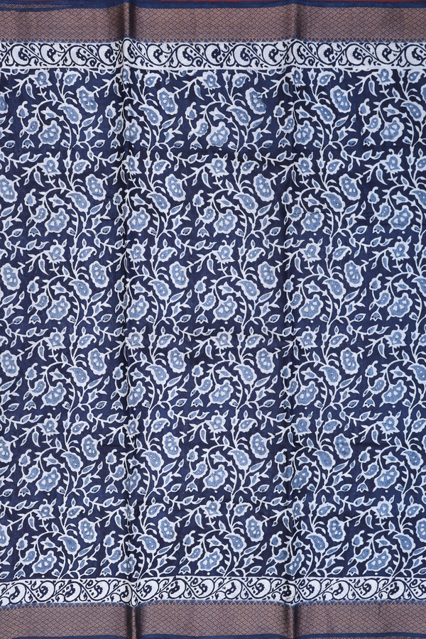 Tussar Silk Saree In Charcoal Grey With Printed Design