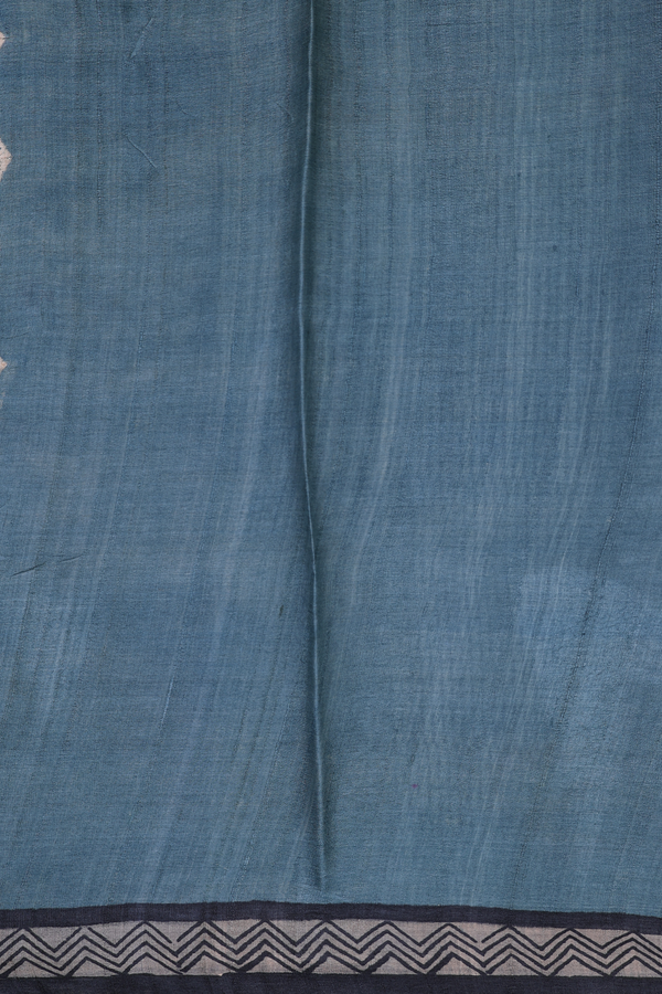 Tussar Silk Saree Charcoal Grey And Blue With Printed Design