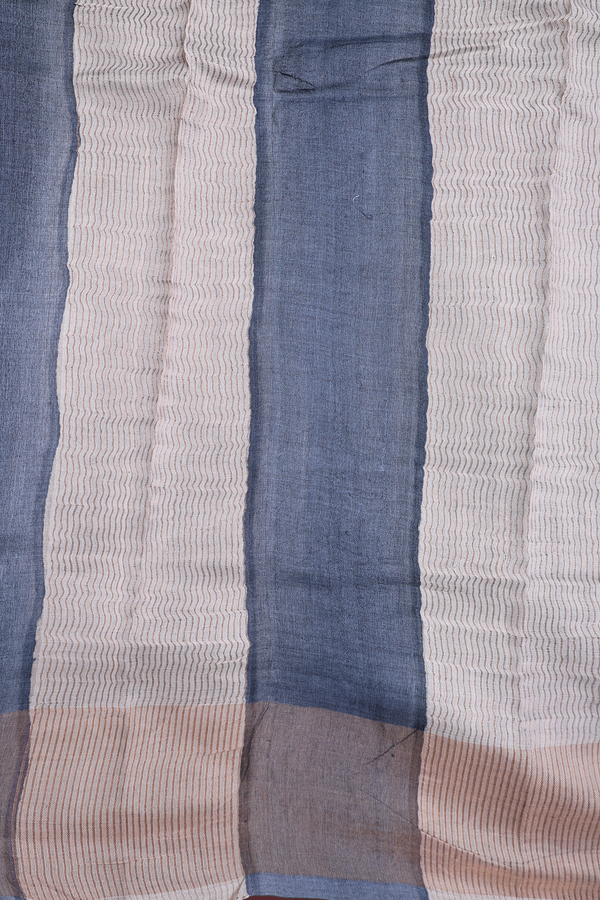 Tussar Silk Saree In Charcoal Grey With Printed Design