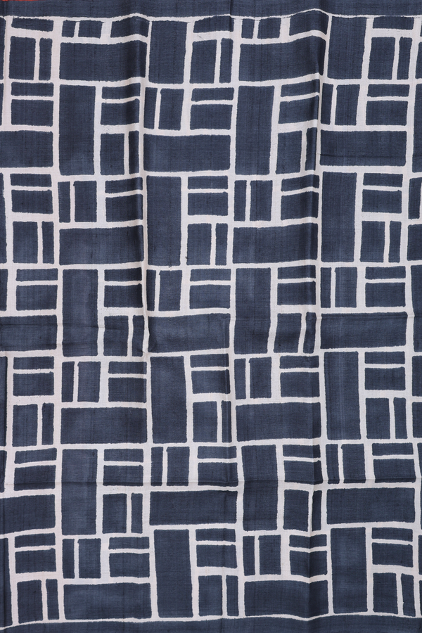 Tussar Silk Saree In Charcoal Grey With Printed Design