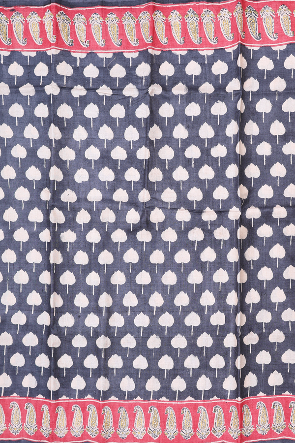 Tussar Silk Saree In Charcoal Grey With Printed Design