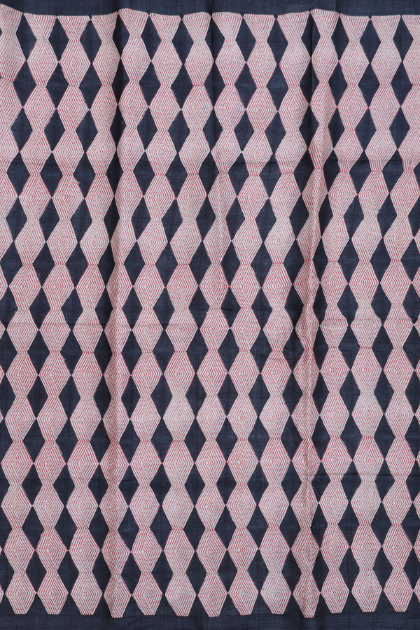 Tussar Silk Saree In Charcoal Grey With Printed Design