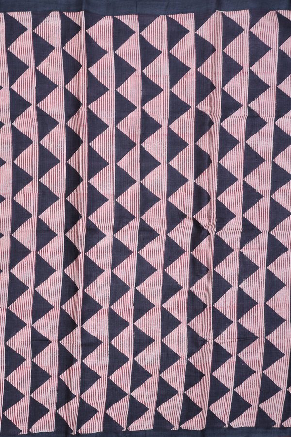 Tussar Silk Saree In Charcoal Grey With Printed Design