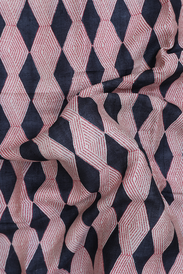 Tussar Silk Saree In Charcoal Grey With Printed Design