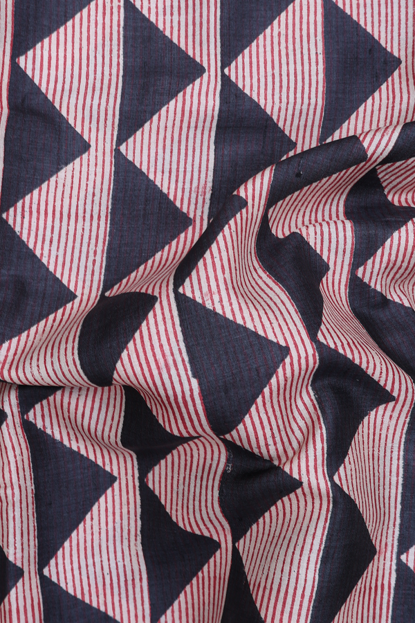 Tussar Silk Saree In Charcoal Grey With Printed Design