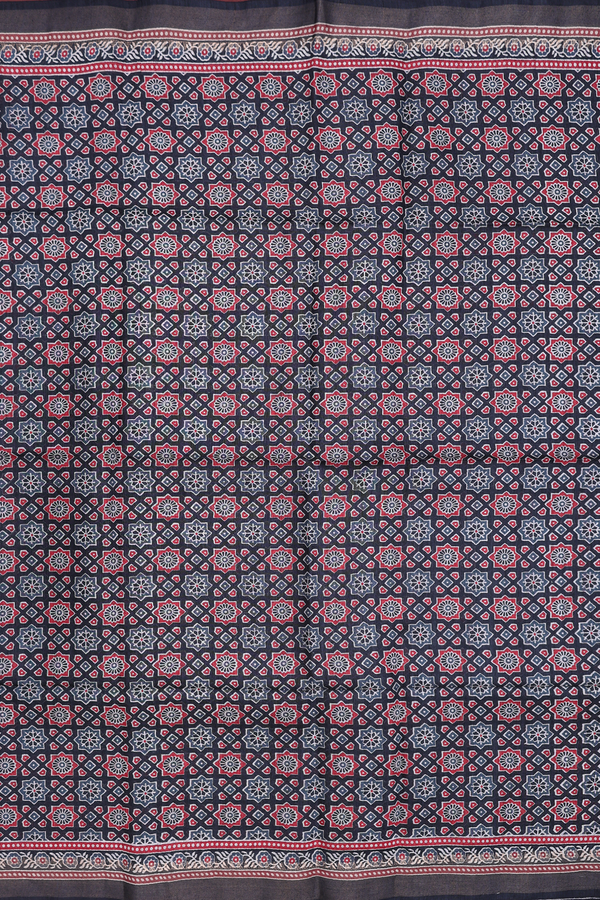 Tussar Silk Saree In Charcoal Grey With Printed Design