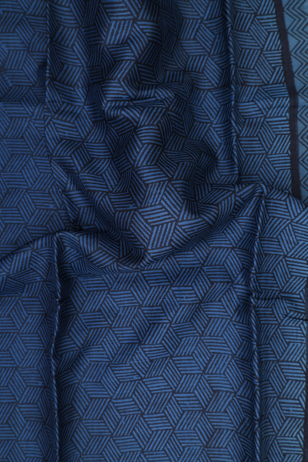 Tussar Silk Saree Charcoal Grey And Blue With Printed Design