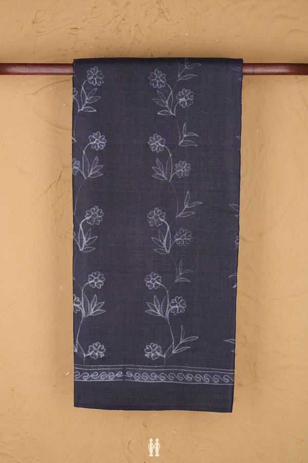 Tussar Silk Saree In Charcoal Grey With Shibori Design