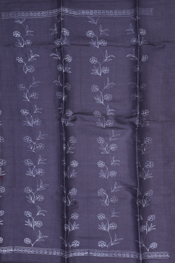 Tussar Silk Saree In Charcoal Grey With Shibori Design