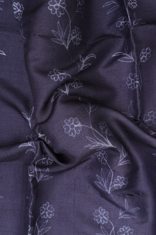 Tussar Silk Saree In Charcoal Grey With Shibori Design