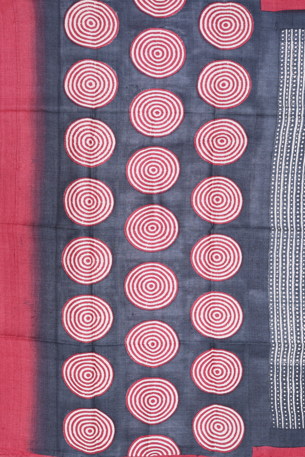 Tussar Silk Saree In Charcoal Grey With Stripes Design