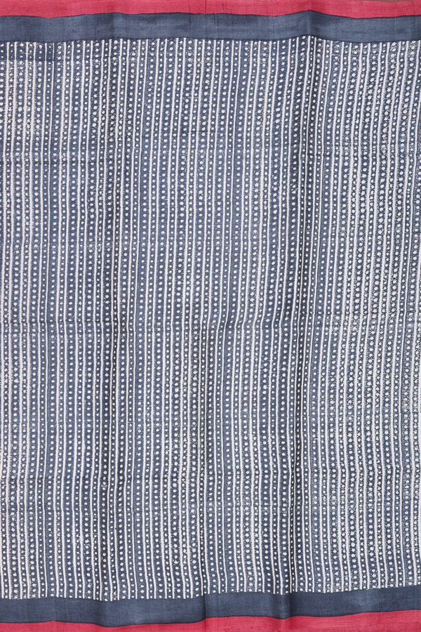 Tussar Silk Saree In Charcoal Grey With Stripes Design