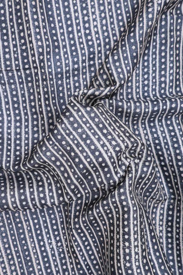 Tussar Silk Saree In Charcoal Grey With Stripes Design