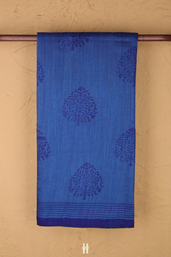 Tussar Silk Saree In Blue With Tree Design