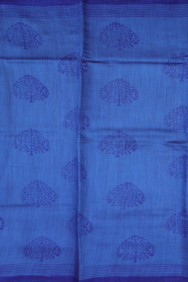 Tussar Silk Saree In Blue With Tree Design