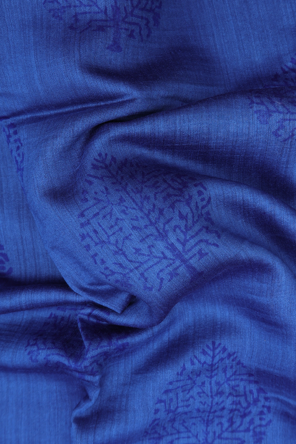 Tussar Silk Saree In Blue With Tree Design