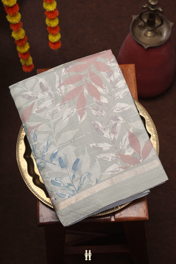 Tussar Silk Saree In Olive Grey With Floral design