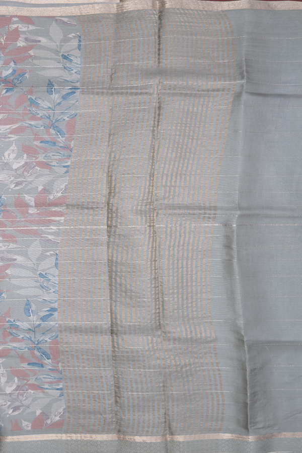 Tussar Silk Saree In Olive Grey With Floral design