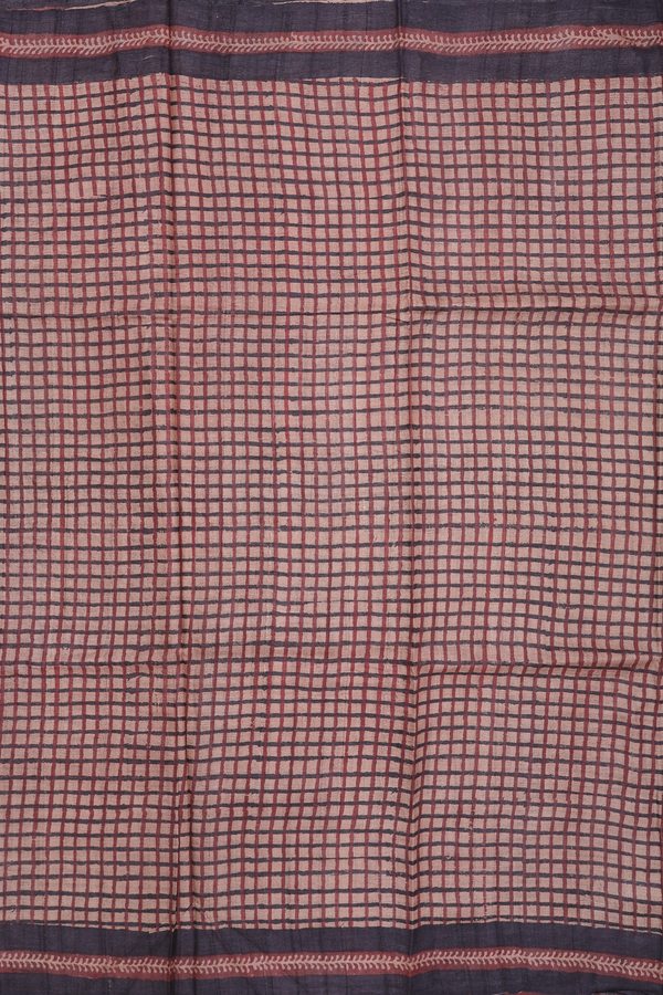 Tussar Silk Saree In Cocoa Brown With Checks Design